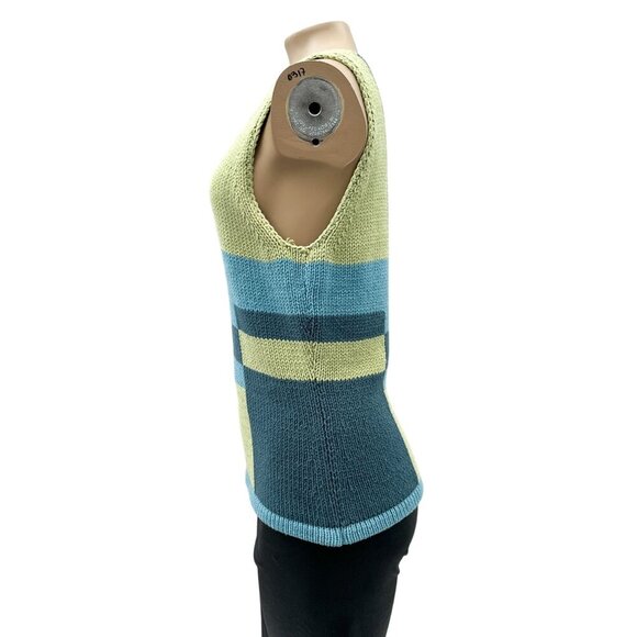 Brooks Brothers Womens Tank Top Knit Color Block Blue Green Cotton Blend Retro M - Picture 3 of 9